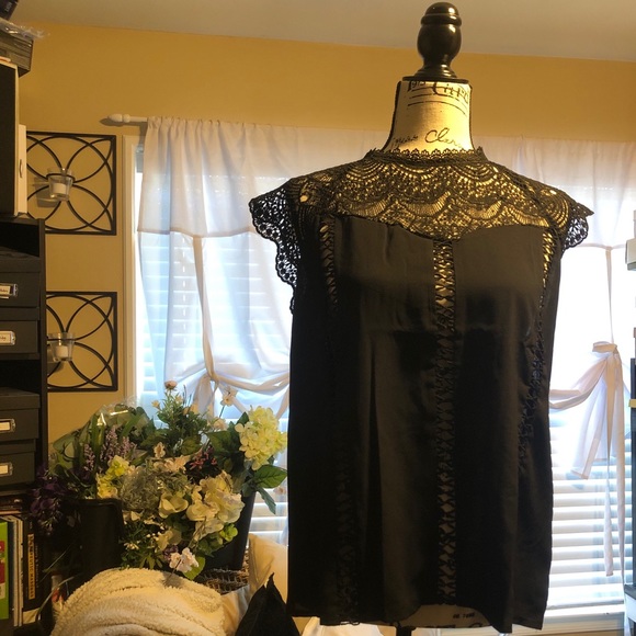 Lace embellished black blouse SZ Large - Picture 1 of 5